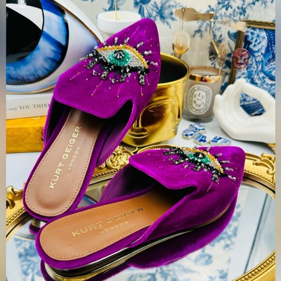 🆕 KURT GEIGER LONDON 🧿 NWOT Olive Evil Eye Mules, Purple Lyst - Picture 4 of 16